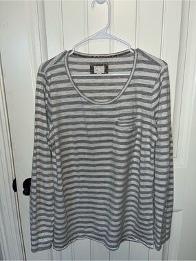 Anthropologie 9-H15 STCL Gray White Striped Pocket Tee Long Sleeve XL